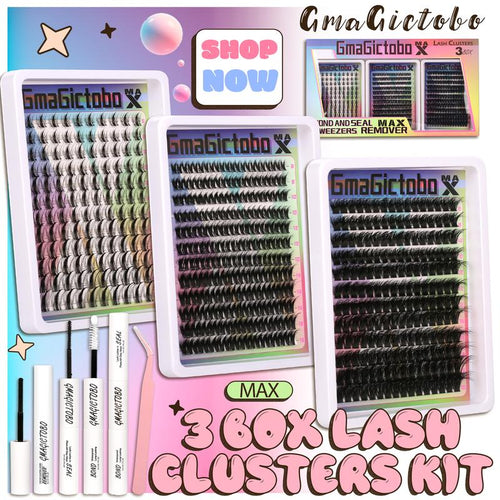 3 Styles Lash Clusters Kit,1 Set Mixed Length Individval Extension Kit Wispy Eyelash Extensions Kit,Self Grafting Remover DIY Eyelash Glue, Waterproof, Latex-Fre