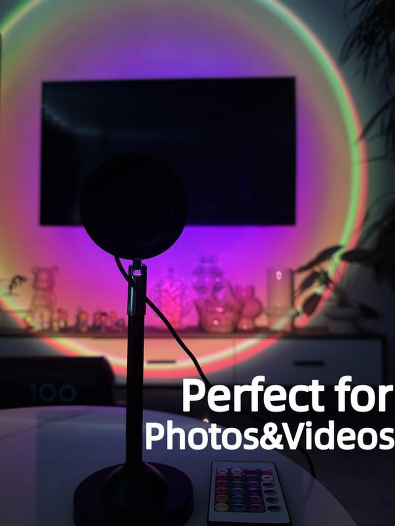 Fall Sunset Lamp Projector Light 180° Adjustable RGB Mood Lamp with 4 Modes Remote Control Battery Included for Bedroom Gaming Room Live Streaming Christmas Gift DC Power Supply