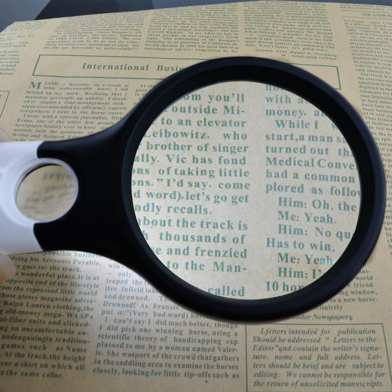 A 10X Handheld 3-Lamp LED Magnifying Glass for Reading and Magnifying Jewelry. It Is Perfect for Reading, Handicrafts, Hobbies, and Black-And-White Sewing. (Include 3 AAA Batteries of 1.5V Each)