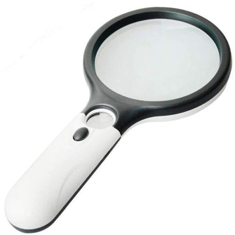 A 10X Handheld 3-Lamp LED Magnifying Glass for Reading and Magnifying Jewelry. It Is Perfect for Reading, Handicrafts, Hobbies, and Black-And-White Sewing. (Include 3 AAA Batteries of 1.5V Each)