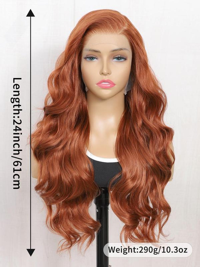 24 Inch Burgundy/Ginger Long Body Wavy Wigs for Women, Gorgeous Fluffy Wigs without Bangs, Synthetic Heat Resistant HD Lace Front Wigs for Party, Daily Use