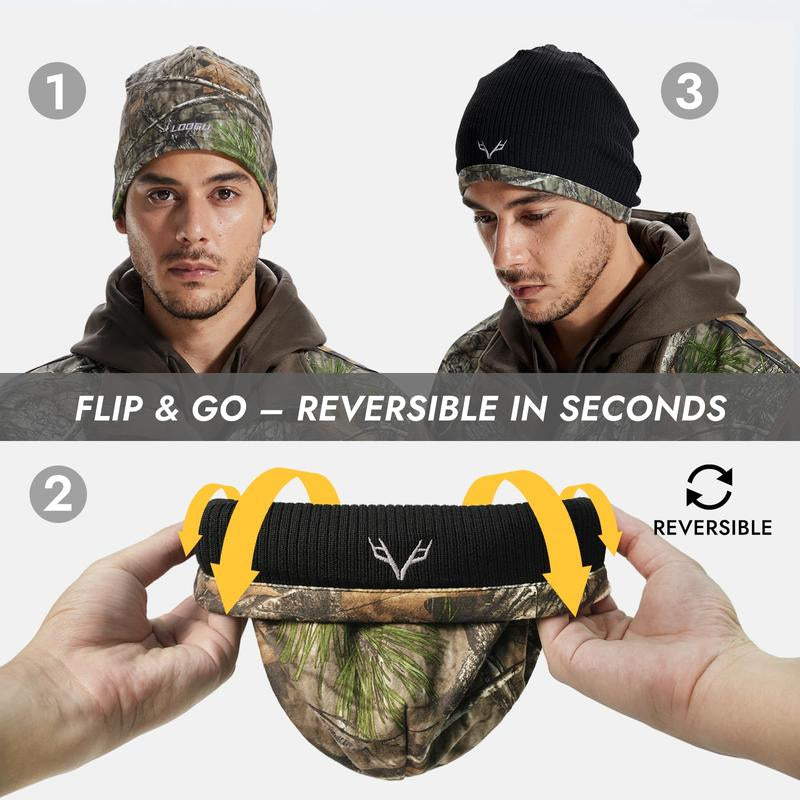 LOOGU Camo Fashion Beanie Hat for Hunting, Winter Skull Cap, Men’S Cuffed Beanie with Fleece Brown