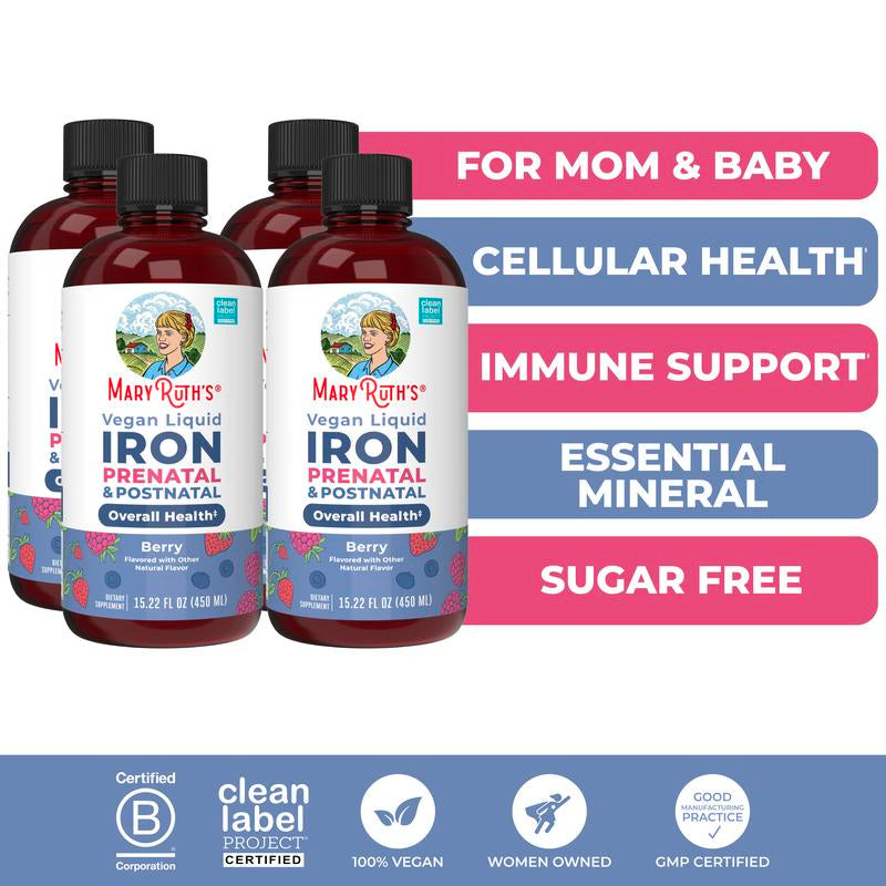 Maryruth'S Prenatal & Posnatal Liquid Iron - Liquid Iron Supplement for Pregnant & Lactating - Immune Support - Sugar Free - Vegan - 15.22 Fl Oz