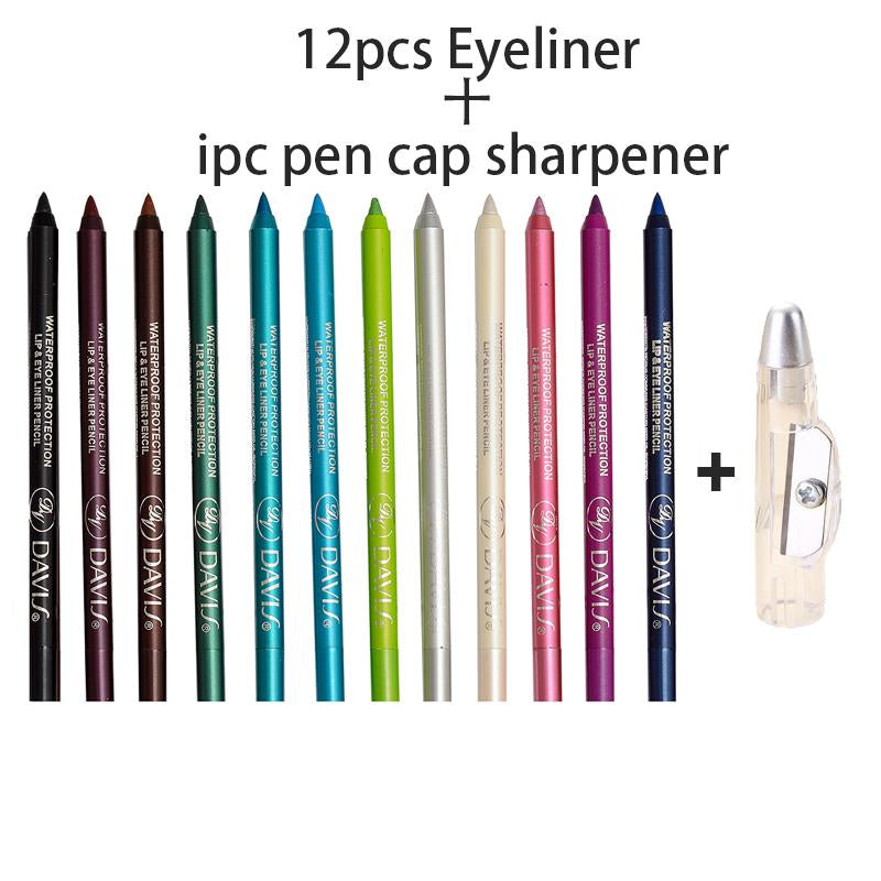 12 Colors Waterproof Sweatproof Eyeliner Set | High-Shine Pearl Metallic Finish | Smoky Eye, Punk, Goth Makeup | Eyeliner & Lipliner 2-In-1 | Long-Lasting | Free Sharpener | Back to School Essential | Daily Use