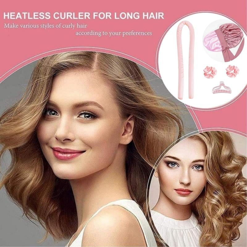 Heatless Hair Curler Kit Silk Double Layer Bonnet with Heatless Curling Rod Set, Overnight Curl Kit to Sleep In, Satin Lined Hair Bonnet and Heatless Curls Headband for Women Natural Curly Shower Cap Sleep Cap Home Bathroom Decor Summer Back to School