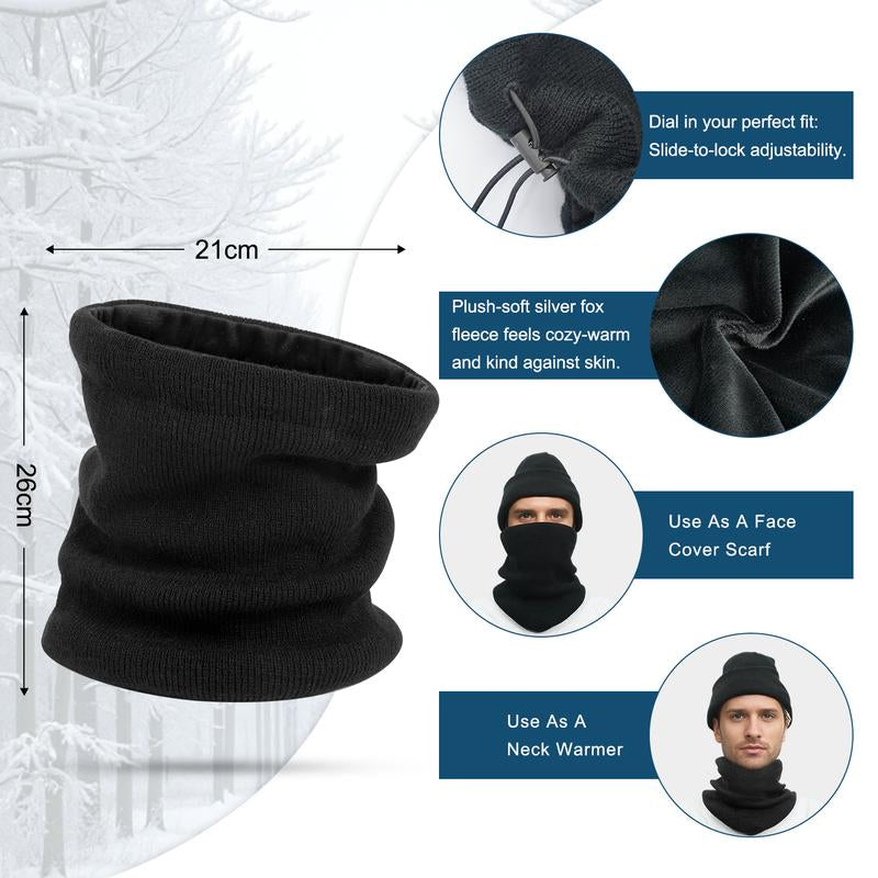[Buy 1 Hat Get 1 Free Neck Gaiter] Viyawise Satin Lining Solid Color Beanie Hat for Men & Women - Ultra Soft, Stretchy Ribbed Knit, Foldable Design for Daily Use & Outdoor Activities Ear Cover Warm