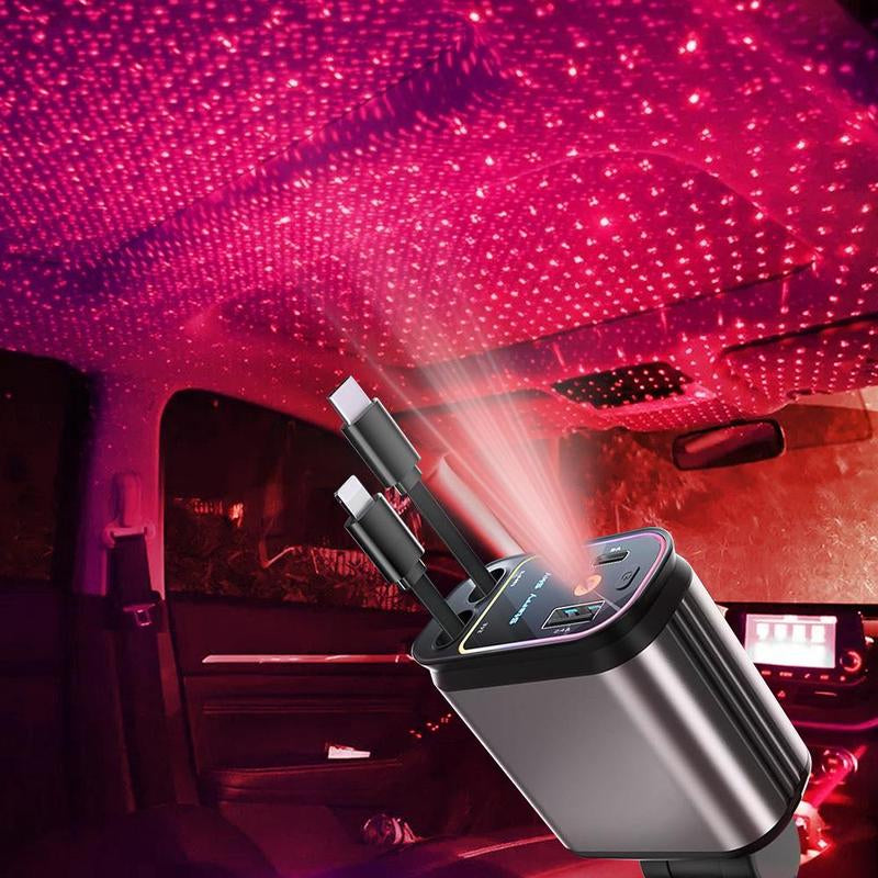 Decorative Light with 4 in 1 Retractable Car Charger Adapter, Starry Sky Light with Fast Charging Car Charger, USB & Type C Ports Car Charger Compatible with Iphone & Android, Valentine'S Day Gift for Him Her Husband Wife Interior Decor Accessories SUV