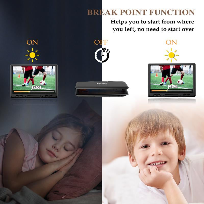 [Mydash] 14.9" Portable DVD Player, MYDASH CD Player W/ 12.5" Swivel HD Screen, Audio Player W/ Dual-Speaker, 6 Hours Rechargeable Battery, Region Free, Remote Control, Sync TV/CD/USB/SD Multi-Format Support,No Blu-Ray
