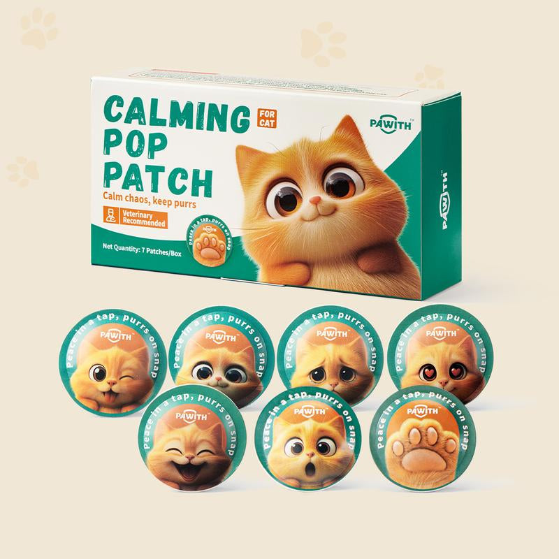 PAWITH Cat Calming Pop Patch (1 Box * 7 Patches) ,Long Lasting up to 48 Hours Per,To Help Reduce Conflicts and Signs of Tension in Multi-Cat Households,Ideal for Cat Travel, Vet Visits, Car Rides Effectively Alleviating Emergency Behaviors.