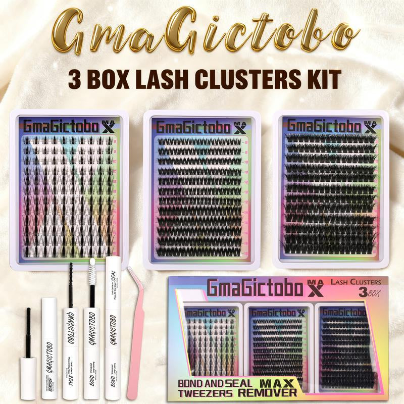 3 Styles Lash Clusters Kit,1 Set Mixed Length Individval Extension Kit Wispy Eyelash Extensions Kit,Self Grafting Remover DIY Eyelash Glue, Waterproof, Latex-Fre