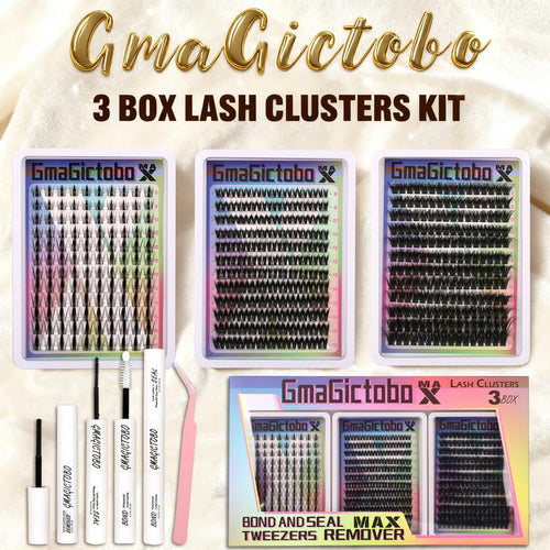 3 Styles Lash Clusters Kit,1 Set Mixed Length Individval Extension Kit Wispy Eyelash Extensions Kit,Self Grafting Remover DIY Eyelash Glue, Waterproof, Latex-Fre