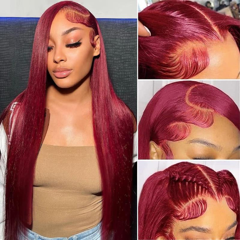 Tuneful 180% Density 99J Burgundy HD Transparent Lace Frontal Wigs Hair 99J 13X6 Straight Hair Wig Wine Red Colored Hair Wig 99J Wig for Black Women 30 Inch