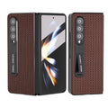 NNEDSZ Premium Leather Phone Case With Holder For Samsung Galaxy Z Fold 4 / 5G - Luxury Design - Coffee