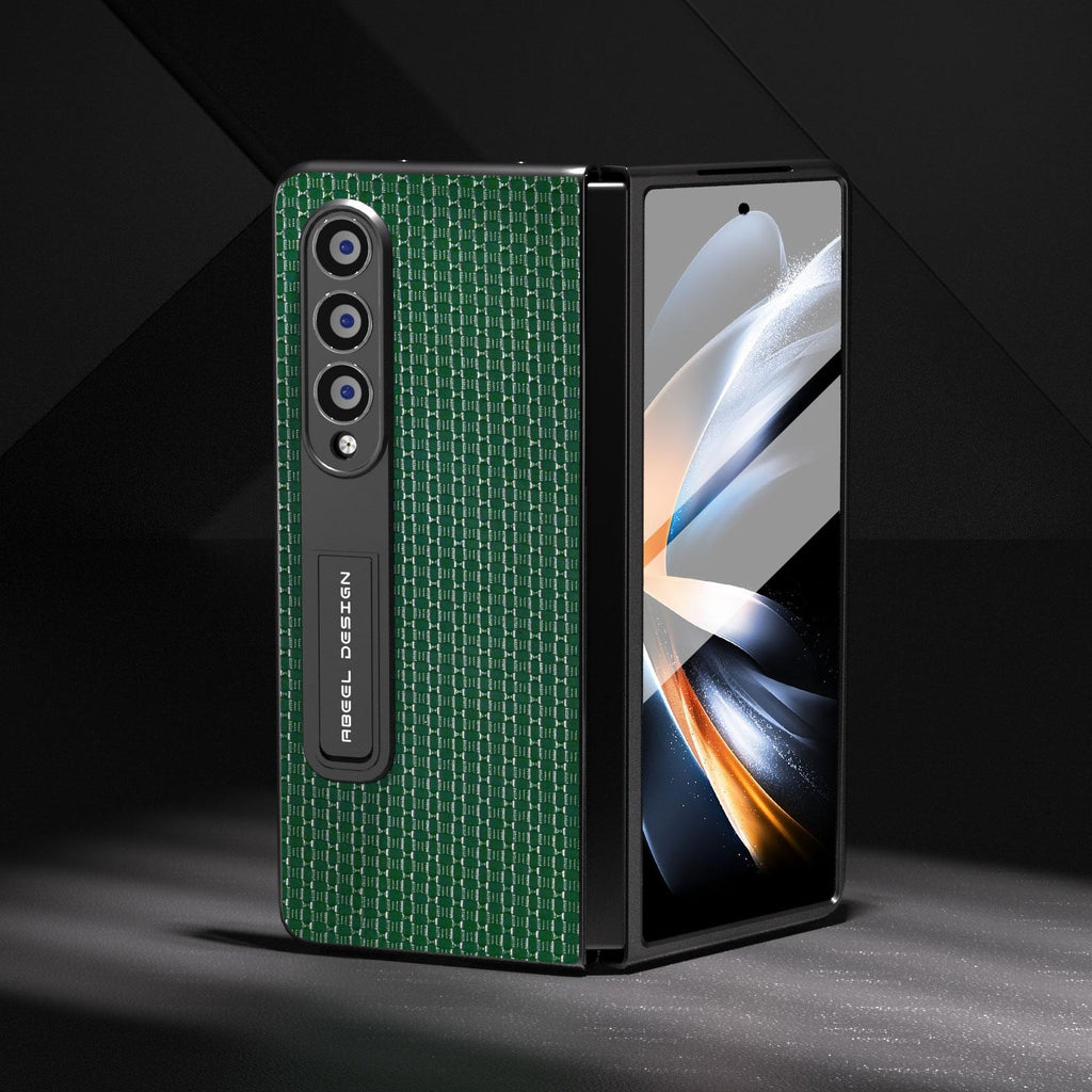 NNEDSZ Premium Leather Phone Case With Holder For Samsung Galaxy Z Fold 4 / 5G - Luxury Design - Coffee