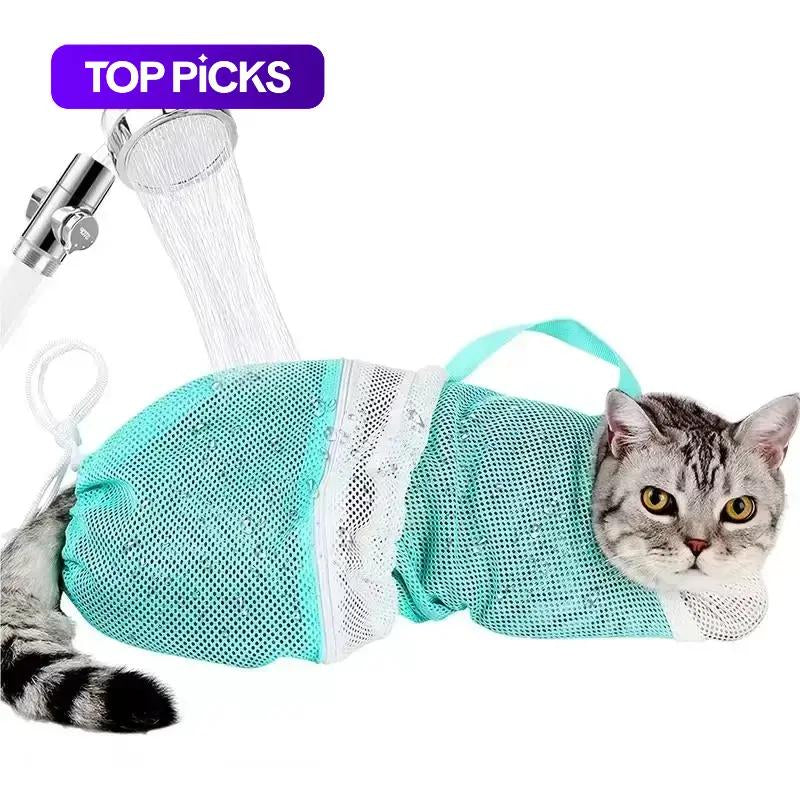 Cat Bath Mesh Bag, Portable Mesh Shower Bag with Adjustable Drawstring Design, Travel Bathing Bag for Cats #TOP PICKS