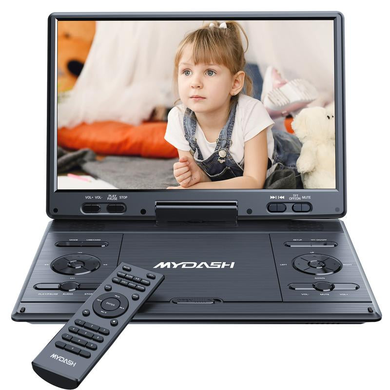 [Mydash] 14.9" Portable DVD Player, MYDASH CD Player W/ 12.5" Swivel HD Screen, Audio Player W/ Dual-Speaker, 6 Hours Rechargeable Battery, Region Free, Remote Control, Sync TV/CD/USB/SD Multi-Format Support,No Blu-Ray
