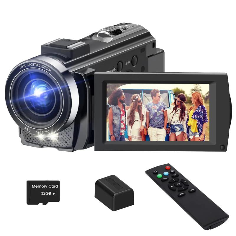Video Camera Youtube Vlogging Camera Recorder FHD 1080P 24.0MP 3.0 Inch 270 Degree Rotation Screen 16X Digital Zoom Camcorder with Microphone,Remote Control
