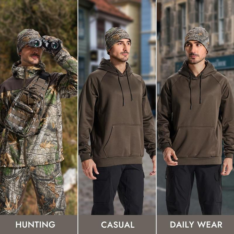 LOOGU Camo Fashion Beanie Hat for Hunting, Winter Skull Cap, Men’S Cuffed Beanie with Fleece Brown