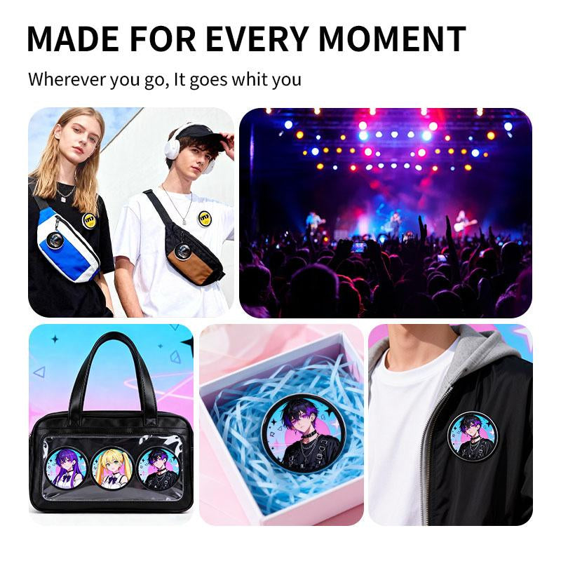 Smart E-Badge! Super Bowl,C89 Cyberpunk Digital Pin - 1.85" Touch Screen, Bluetooth 5.4, Custom Image/Video for Concert Cheer,Two-Dimensional Anime and Gaming Merchandise &Gifts for Men Women ，Ita Bag & Anime Merch Display