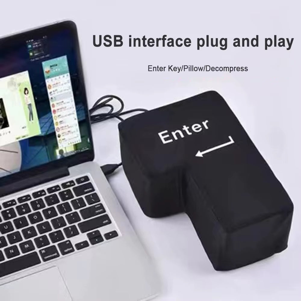 USB Enter Key Vent Pillow Soft Computer Button Return Key for Offices Decompression Pillow Stress Relief Toy Enter Huge Button