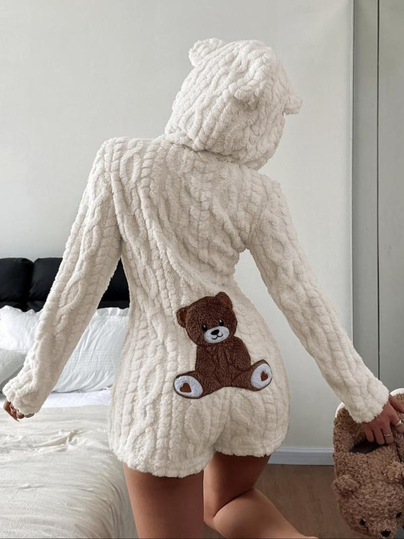 Women'S Cute Teddy Bear Embroidered Hooded Fleece Sweatshirt, Comfortable Fashion Design, Perfect Gift for Her, Daily Wear