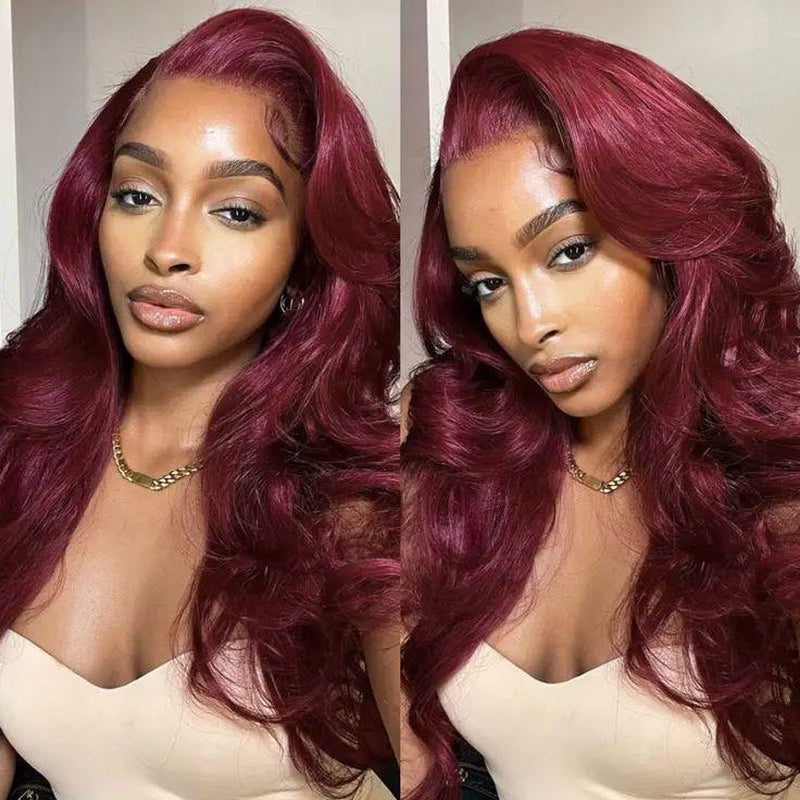 Tuneful 180% Density 99J Burgundy HD Transparent Lace Frontal Wigs Hair 99J 13X6 Straight Hair Wig Wine Red Colored Hair Wig 99J Wig for Black Women 30 Inch
