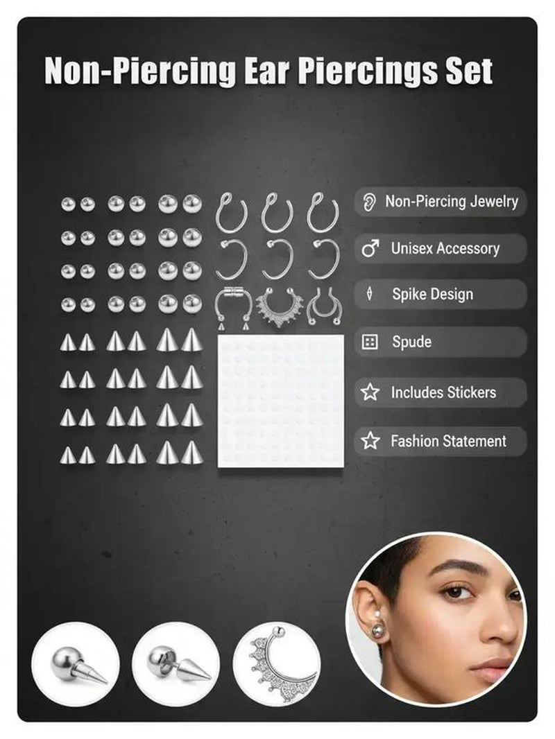 Fake Eyebrow Ring, Fake Lip Labret Studs, Replacement Balls with Adhesive Stickers, Non-Piercing Body Jewelry, Fashion Accessories for Women & Men