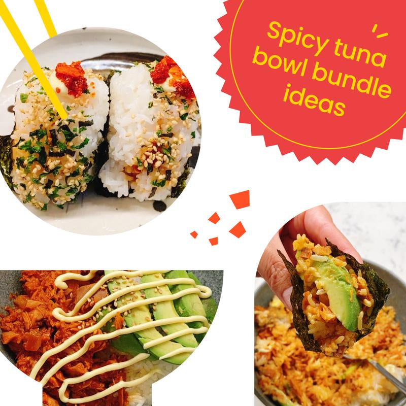 Spicy Tuna Rice Bowl Bundle - Korean Easy Meal - Quick & Easy Prep - Dongwon Canned Light Tuna with Hot Pepper Sauce, Kewpie Mayo, Seaweed