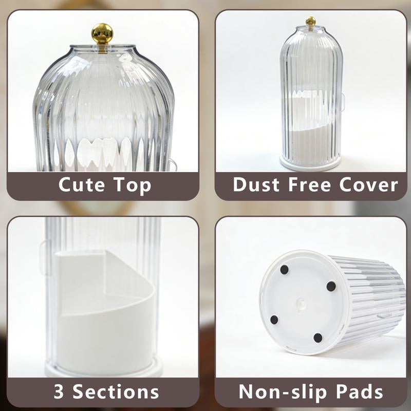 Dustproof Toothbrush Holders with Cover, Rotating Electric Toothbrush and Toothpaste Holder for Bathroom Countertop, 3 Slots Makeup Brushes Organizer, Transparent