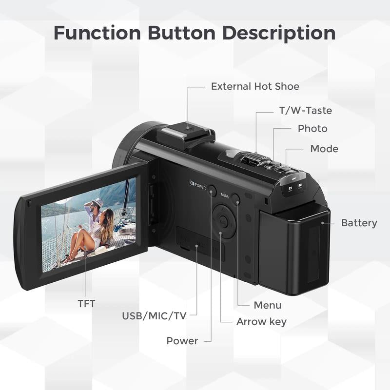 Video Camera Youtube Vlogging Camera Recorder FHD 1080P 24.0MP 3.0 Inch 270 Degree Rotation Screen 16X Digital Zoom Camcorder with Microphone,Remote Control