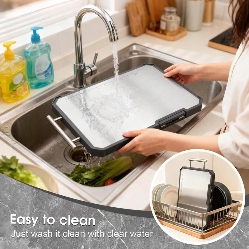 Pure Titanium Cutting Board for Kitchen - Dual Sided Design with Protect the Cutting Tools ,Sharpener, Graduation Marks, and Grinding Area