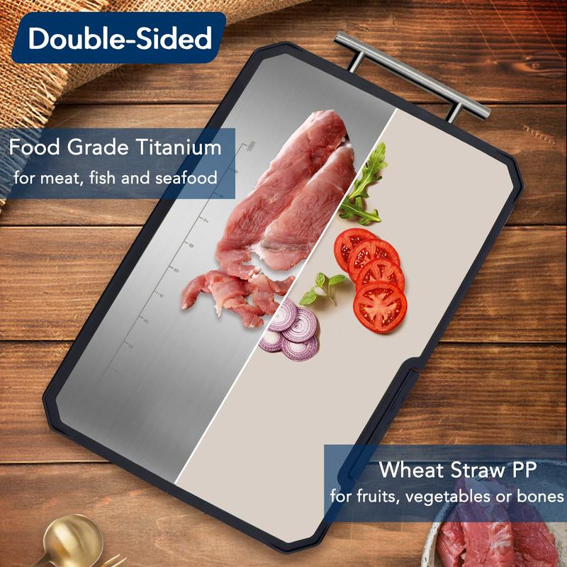 Pure Titanium Cutting Board for Kitchen - Dual Sided Design with Protect the Cutting Tools ,Sharpener, Graduation Marks, and Grinding Area