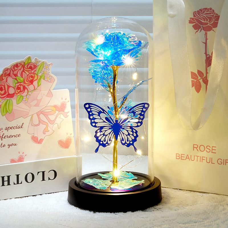Valentines Day Rose Gifts for Her,Valentines Day Flowers Gifts for Mom Women Girlfriend,Birthday Gifts for Women,Valentines Gifts for Wife,Purple Butterfly Rose ，Colorful Light up Rose in a Glass Dome,Anniversary Valentines Roses Gift for Wife Daughter