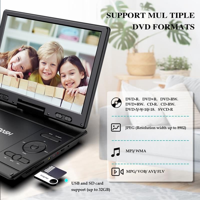 [Mydash] 14.9" Portable DVD Player, MYDASH CD Player W/ 12.5" Swivel HD Screen, Audio Player W/ Dual-Speaker, 6 Hours Rechargeable Battery, Region Free, Remote Control, Sync TV/CD/USB/SD Multi-Format Support,No Blu-Ray