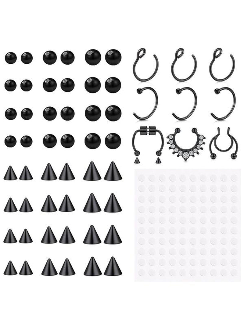 Fake Eyebrow Ring, Fake Lip Labret Studs, Replacement Balls with Adhesive Stickers, Non-Piercing Body Jewelry, Fashion Accessories for Women & Men