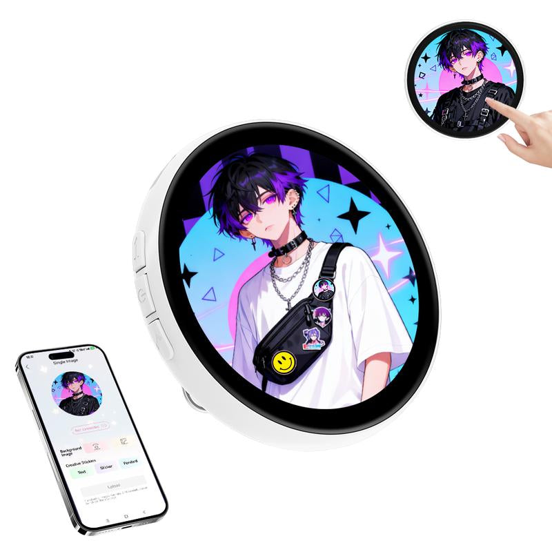 Smart E-Badge! Super Bowl,C89 Cyberpunk Digital Pin - 1.85" Touch Screen, Bluetooth 5.4, Custom Image/Video for Concert Cheer,Two-Dimensional Anime and Gaming Merchandise &Gifts for Men Women ，Ita Bag & Anime Merch Display