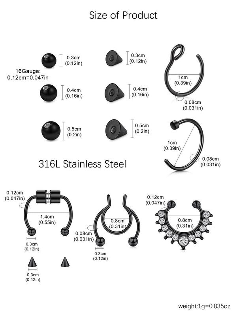 Fake Eyebrow Ring, Fake Lip Labret Studs, Replacement Balls with Adhesive Stickers, Non-Piercing Body Jewelry, Fashion Accessories for Women & Men