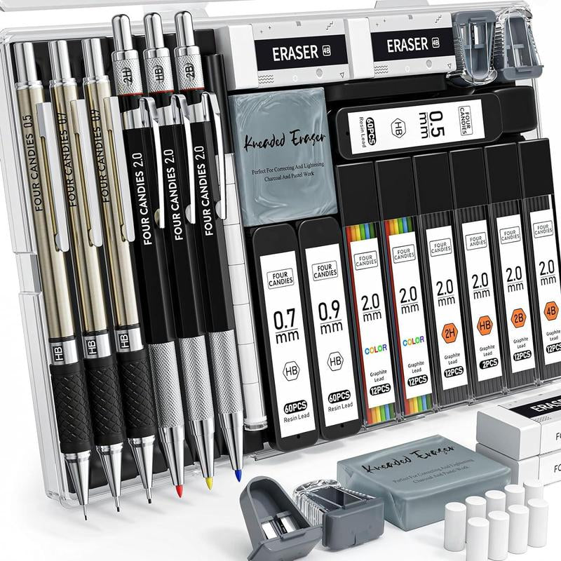 STAGEEK 6 Pack Art Mechanical Pencil Set, Drafting Pencil,3Pack Metal Drafting Pencil 0.5 Mm & 0.7 Mm & 0.9 Mm & 3Pack 2Mm Graphite Lead Holder (2B HB 2H) with 492PCS Leads (6B 4B 2B HB 2H 4H Color)For Writing, Sketching Drawing with Lead Refills Case