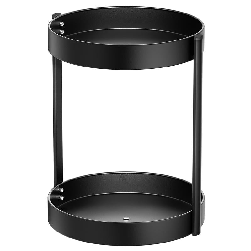 2-Layer Metal Rotating Storage Box, 360° Rotating Turntable, Suitable for Double-Layer Rotating Shelf Storage Boxes in Cabinets, Kitchens and Bathrooms, Rust-Proof Double-Layer Rotating Tray Rotating Storage Box, for Spice Racks and Countertops, Black