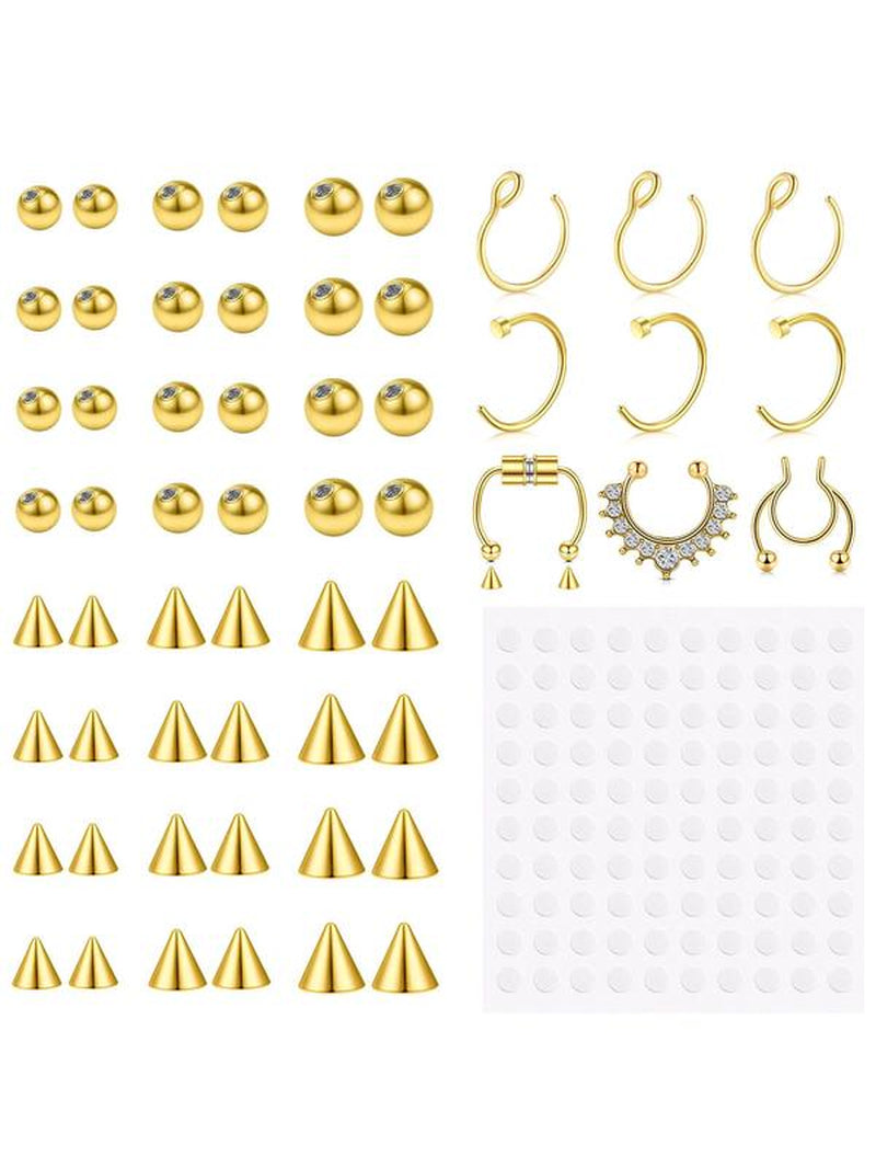 Fake Eyebrow Ring, Fake Lip Labret Studs, Replacement Balls with Adhesive Stickers, Non-Piercing Body Jewelry, Fashion Accessories for Women & Men