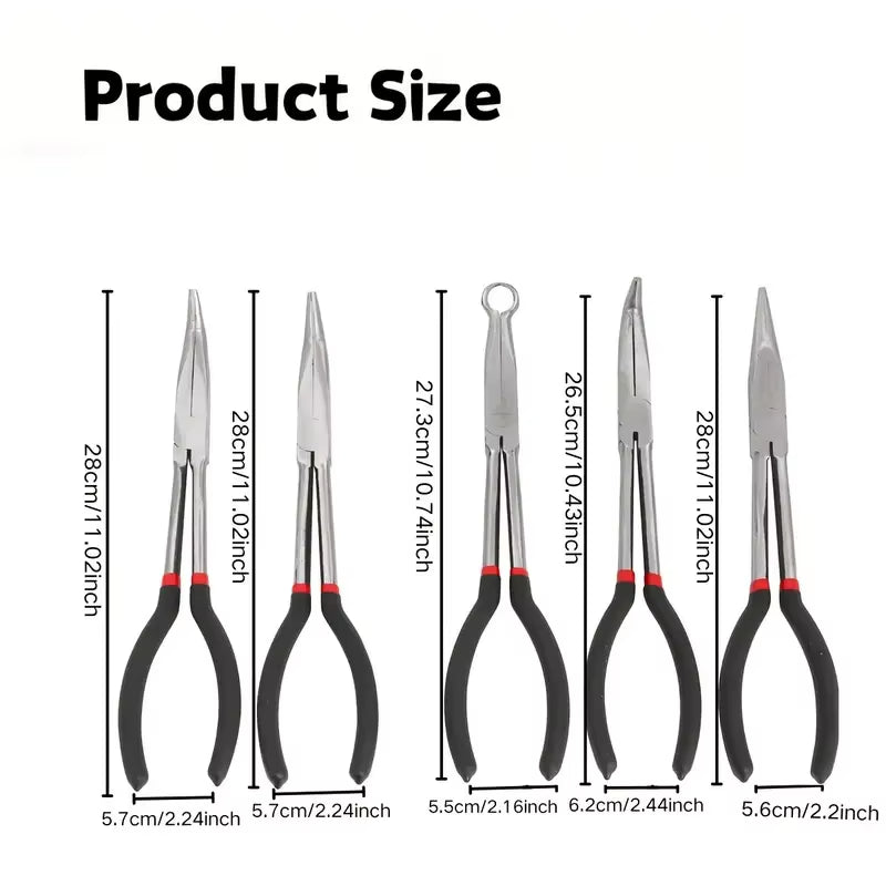 1Pc 11-Inch High Quality Long Nose Pliers with Curved and Straight Tips - Ideal for Industrial, DIY Applications and Car Repair