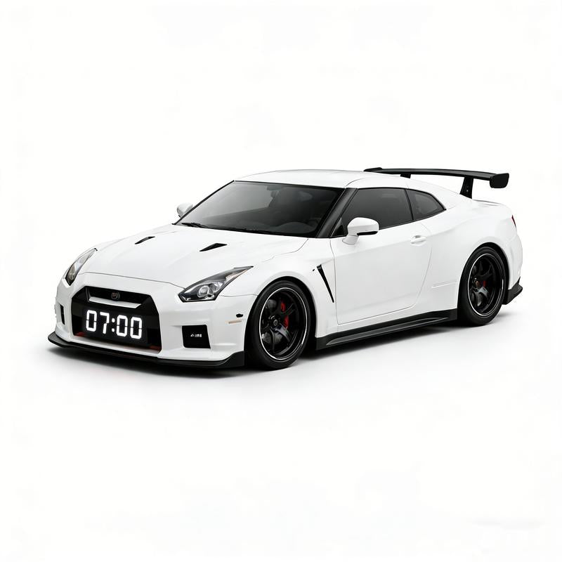 White Supercar Alarm Clock with Realistic Engine Sound & LED Light Show Ultimate Desk Accessory for Car Enthusiasts