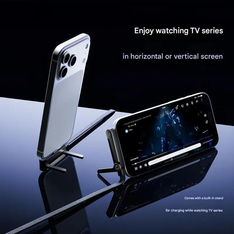 240W Invisible Holder Charger Cable with Stand, Super Fast Charging 2-In-1 Fast Charging Cord & Phone Stand for Gaming, Office, Car Travel, Compatible with Iphone Samsung Type-C Charging Cable Black