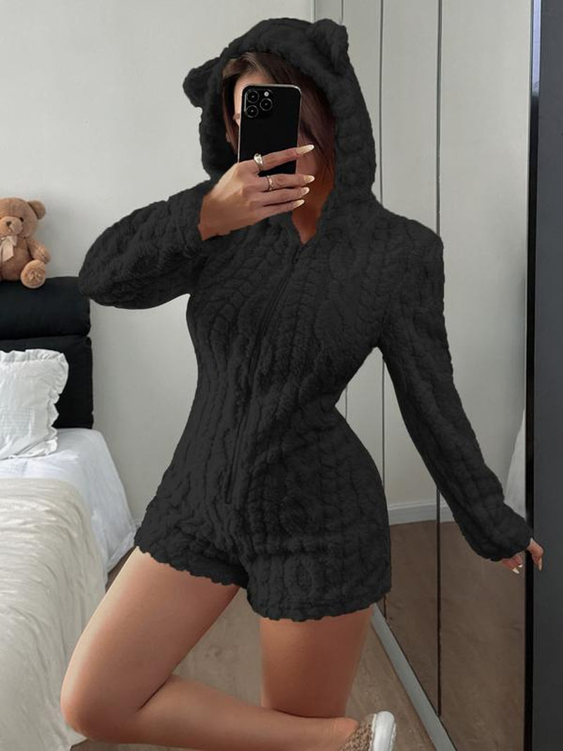 Women'S Cute Teddy Bear Embroidered Hooded Fleece Sweatshirt, Comfortable Fashion Design, Perfect Gift for Her, Daily Wear