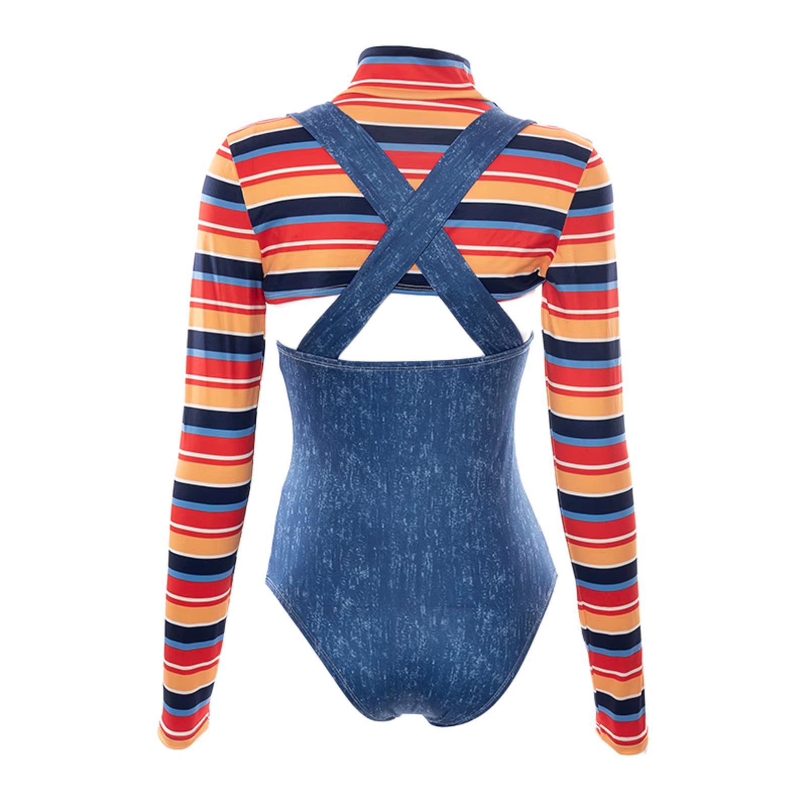 Women 2 Pcs Halloween Costumes Scary Nightmare Killer Doll Wanna Play Movie Character Costume Set Sling Jumpsuits Festival Rave