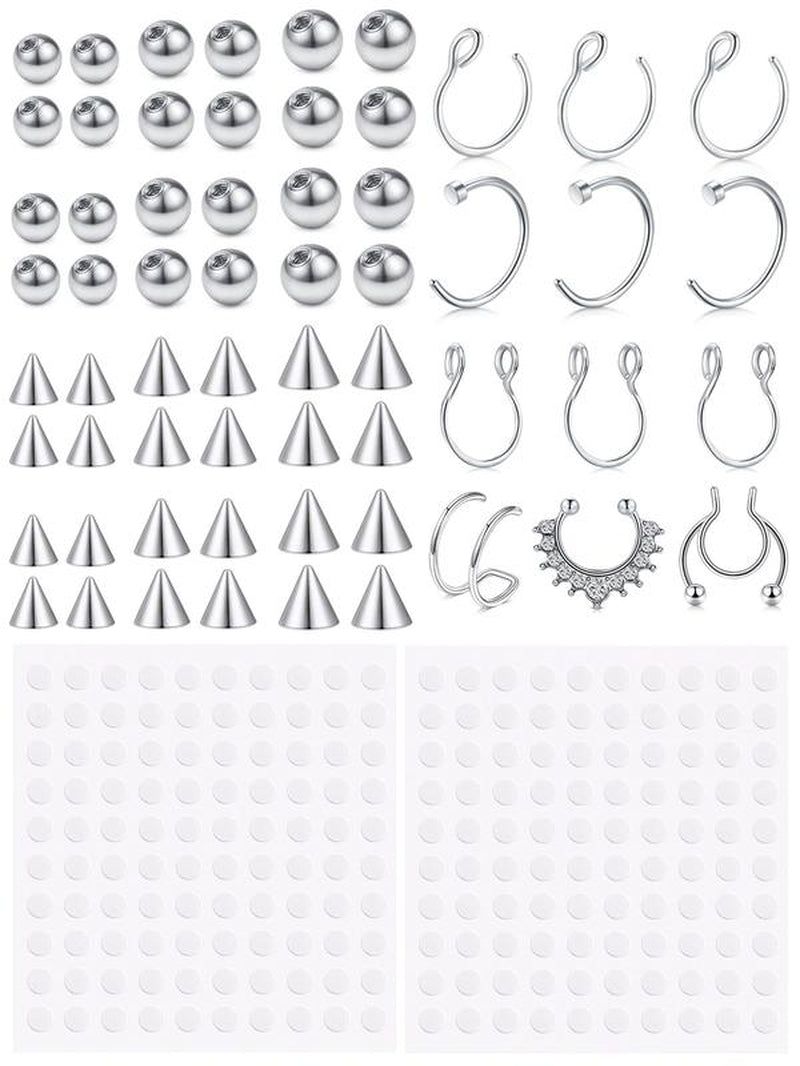 Fake Eyebrow Ring, Fake Lip Labret Studs, Replacement Balls with Adhesive Stickers, Non-Piercing Body Jewelry, Fashion Accessories for Women & Men