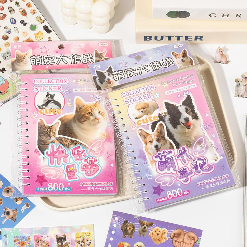 3 Styles Cute Pet Sticker Book – 30 Sheets, 800 Pcs Stickers per Style, Cat & Dog Aesthetic Stickers for Scrapbooking, Journaling, DIY Crafts, Kawaii Planner Stickers, Tiktokshopjumpstartsale