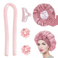 Heatless Hair Curler Kit Silk Double Layer Bonnet with Heatless Curling Rod Set, Overnight Curl Kit to Sleep In, Satin Lined Hair Bonnet and Heatless Curls Headband for Women Natural Curly Shower Cap Sleep Cap Home Bathroom Decor Summer Back to School