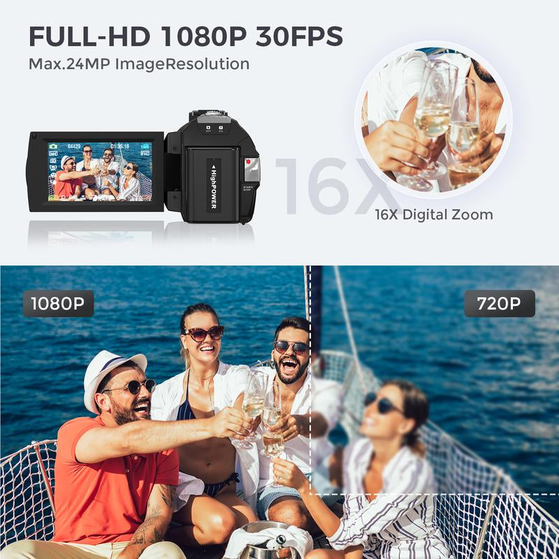 Video Camera Youtube Vlogging Camera Recorder FHD 1080P 24.0MP 3.0 Inch 270 Degree Rotation Screen 16X Digital Zoom Camcorder with Microphone,Remote Control