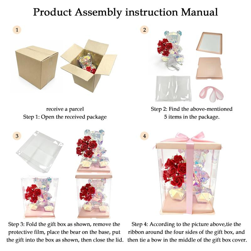 Valentine'S Day Decor: Glowing LED Rose Hugging Bear (Includes Gift Box) Battery and USB Powered Perfect for Valentine'S Day Gifts, Wife Gifts, Daughter Birthday Gifts, Couple Gifts